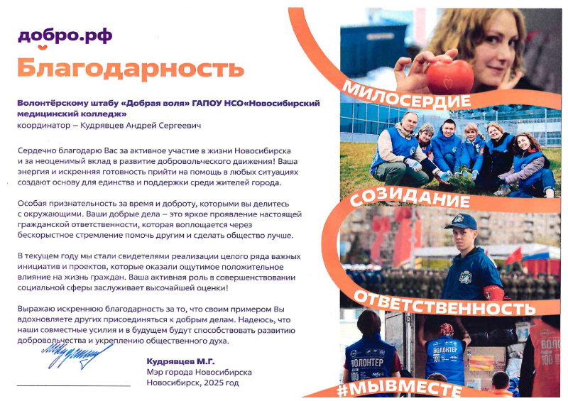 Благодарность от мэра (Добрая воля 2025)